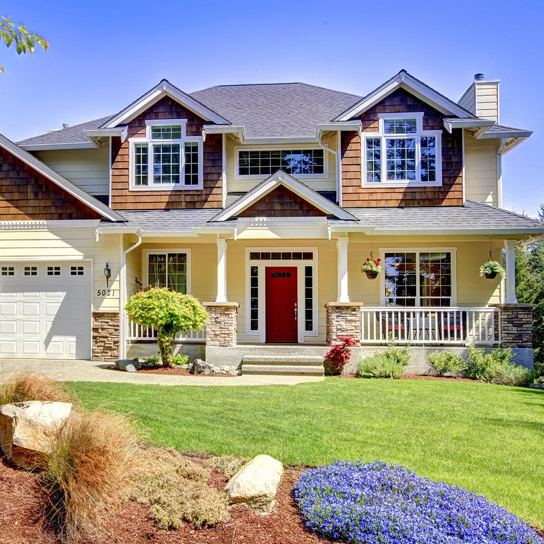 House with front yard lawn in the spring